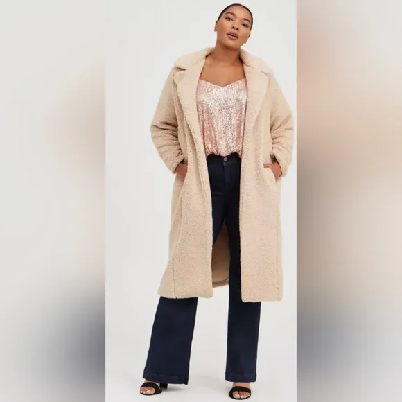 Women's Tan Teddy Coat By Torrid - Picture 2 of 7
